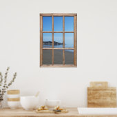 ウィンドウからの砂のビーチビュー ポスター (キッチン)