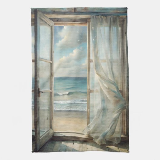 ウィンドウから海ブリーズウォーター色 | 沿岸 キッチンタオル (縦)
