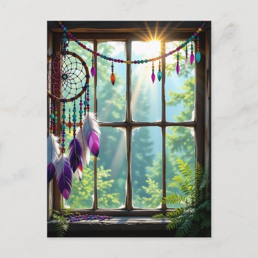 ウィンドウかわいらし内の紫のドリームキャッチャー ポストカード (正面)