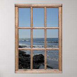 ウィンドウきらめくからのビーチビューの波形 ポスター