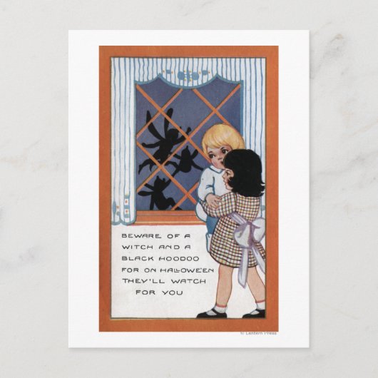 ウィンドウでのハロウィーンGreetingSpiders ポストカード (正面)