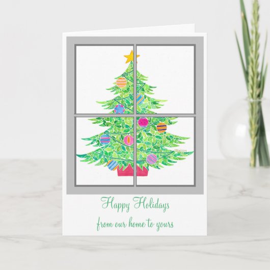 ウィンドウのグリーティングカードのクリスマスツリー シーズンカード (正面)