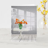 ウィンドウのシャドウカードにオレンジ色のチューリップ カード (黄色い花)