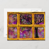 ウィンドウを通して – ピンク色の背景のツリー ポストカード (正面/裏面)