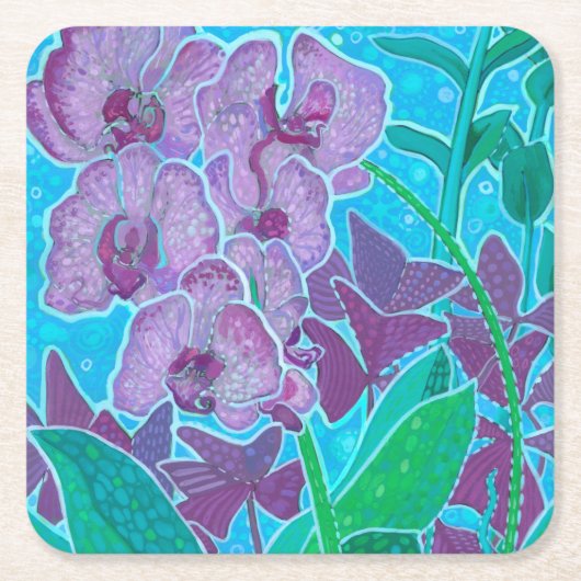 ウィンドウガーデンオーキッドフラワーズフローラ植物芸術 スクエアペーパーコースター (正面)