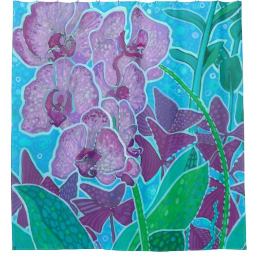 ウィンドウガーデンオーキッドフラワーズフローラ絵画アート シャワーカーテン (正面)