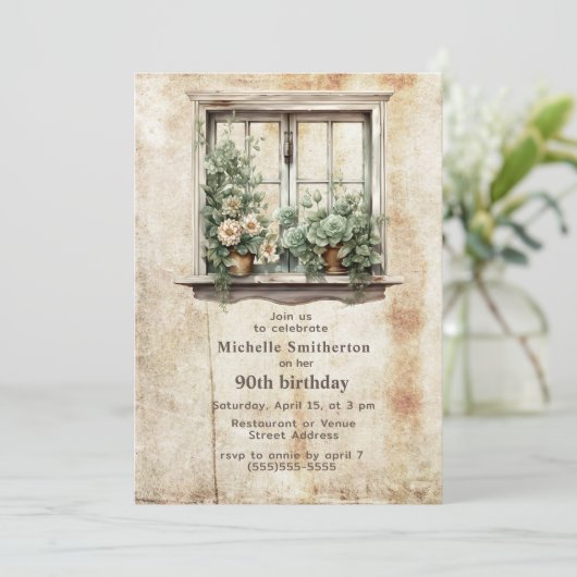 ウィンドウガーデン素朴多肉食90誕生日 招待状 (スタンド正面)