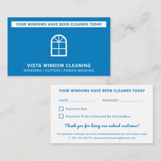 ウィンドウクリーナーのウィンドウは今日の青でクリーニング 名刺 (正面/裏面)
