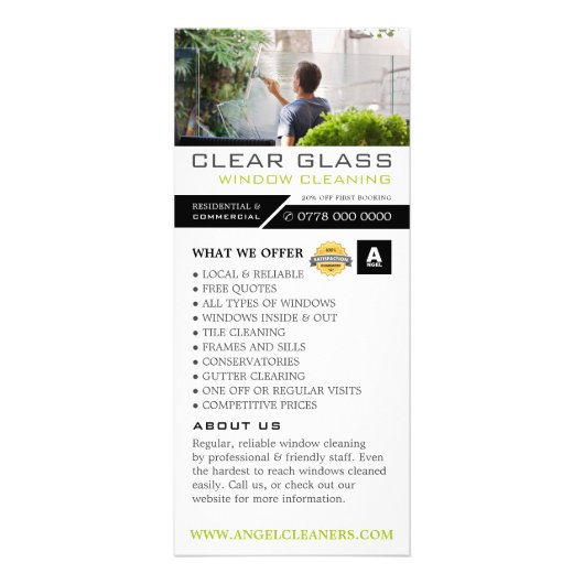 ウィンドウクリーナー、クリーニングサービス価格表 ラックカード (正面)