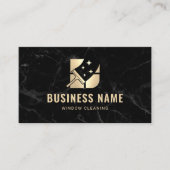 ウィンドウクリーニングサービスモダンブラック&金ゴールド 名刺 (正面)