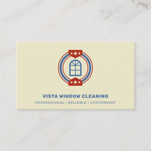 ウィンドウクリーニングヴィンテージブルー&レッドビジネスカード 名刺 (正面)