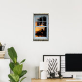 ウィンドウビューサンライズパームツリープリント ポスター (ホームオフィス)