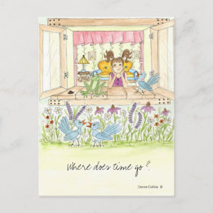 ウィンドウポストカードでの時間移動小さな女の子の場所 ポストカード