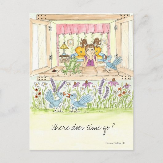 ウィンドウポストカードでの時間移動小さな女の子の場所 ポストカード (正面)