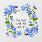 ウィンドウロック店の時間ウェルカムブルーの花 ウィンドウサイン (シート)