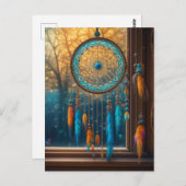 ウィンドウ内のオレンジと青のドリームキャッチャー ポストカード (正面/裏面)