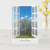 ウィンドウ内のオーストリアアルプスのシーン カード (黄色い花)