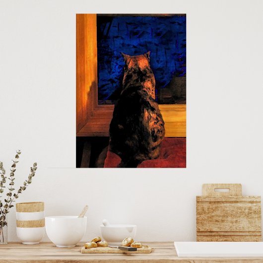 ウィンドウ内のネコ ポスター (キッチン)