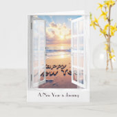ウィンドウ内のハッピー新年海表示 カード (黄色い花)