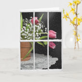 ウィンドウ内のポットのチューリップ カード (黄色い花)