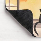 ウィンドウ内の猫 | 日没の水色シルエット マウスパッド (コーナー)