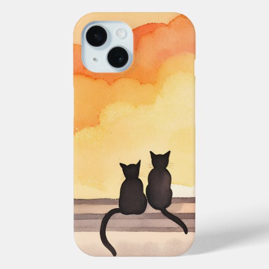 ウィンドウ内の猫 | 日没の水色シルエット Case-Mate iPhoneケース (裏面)