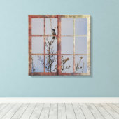 ウィンドウ内の青い鳥 キャンバスプリント (インサイチュ (ウッドフロア))