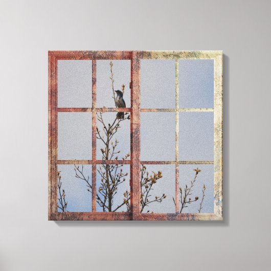 ウィンドウ内の青い鳥 キャンバスプリント (正面)