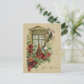 ウィンドウ内の鳥が最高のヴィンテージの再生を希望 ポストカード (スタンド正面)