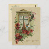 ウィンドウ内の鳥が最高のヴィンテージの再生を希望 ポストカード (正面/裏面)