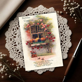 ウィンドウ ローズ ヴィンテージ 1920 年の誕生日グリーティング ポストカード