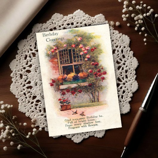 ウィンドウ ローズ ヴィンテージ 1920 年の誕生日グリーティング ポストカード