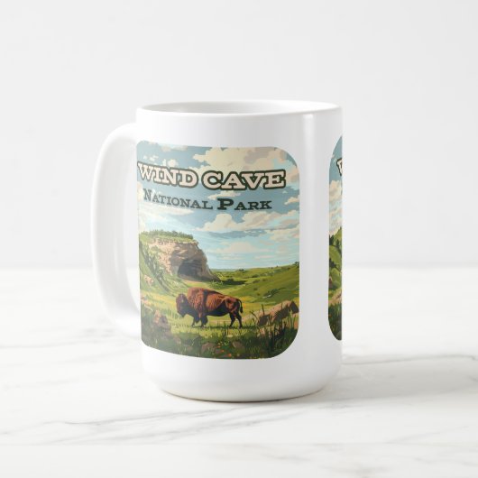 ウィンドケーブナショナルパークバイソンサウスダコタ コーヒーマグカップ (正面左)