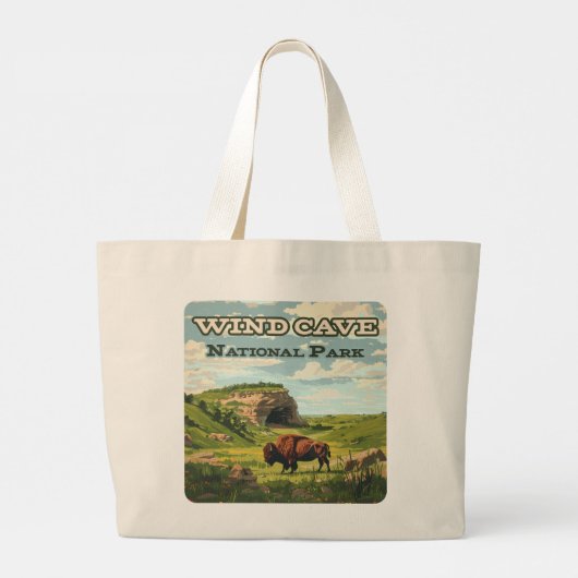 ウィンドケーブナショナルパークバイソンサウスダコタ ラージトートバッグ (裏面)