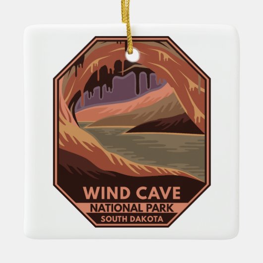 ウィンドケーブナショナルパークミニマルレトロエンブレム セラミックオーナメント (正面)
