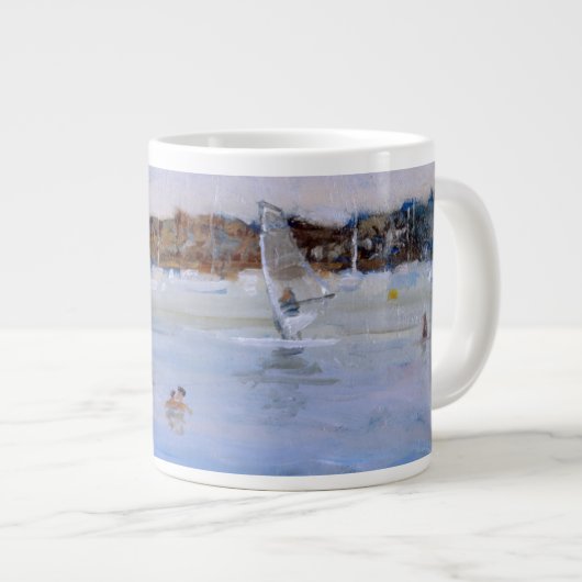 ウィンドサーファーおよび水浴者 ジャンボコーヒーマグカップ (正面右)