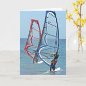 ウィンドサーファーのトリオの挨拶状 カード (黄色い花)
