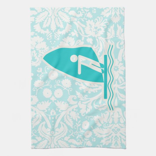 ウィンドサーフィンをしているティール(緑がかった色) キッチンタオル (縦)