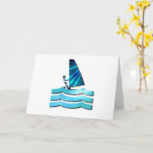 ウィンドサーフィンをするデザインの挨拶状 カード (黄色い花)