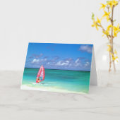 ウィンドサーフィンをするハワイ カード (黄色い花)