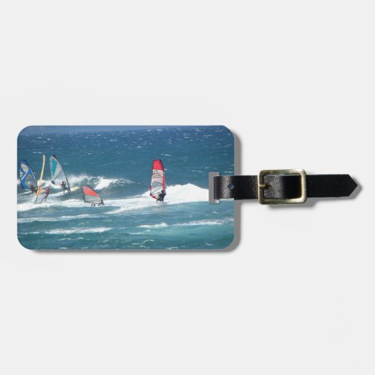 ウィンドサーフィンをする海洋波のハワイの荷物のラベル ラゲッジタグ (正面横)