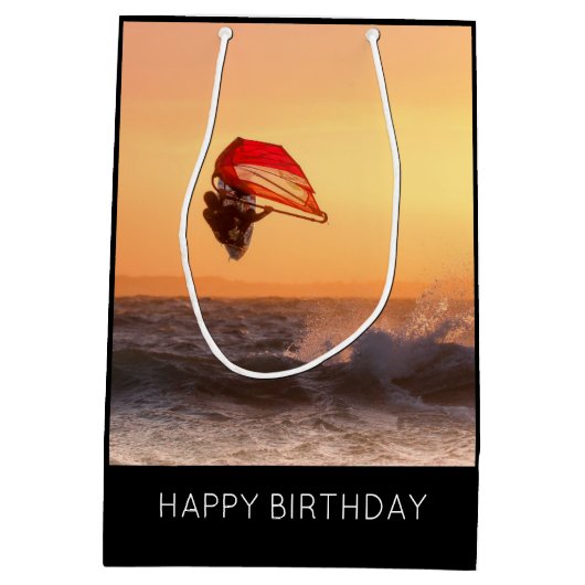 ウィンドサーフィンアットサンセットサーファーサーボーディング ミディアムペーパーバッグ (裏面)