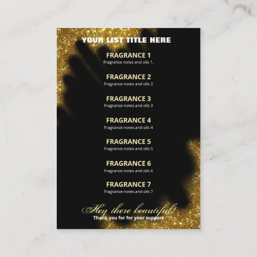 ウィンドスイープグリッターブラックアンド金ゴールドフレグランスリスト 名刺 (裏面)
