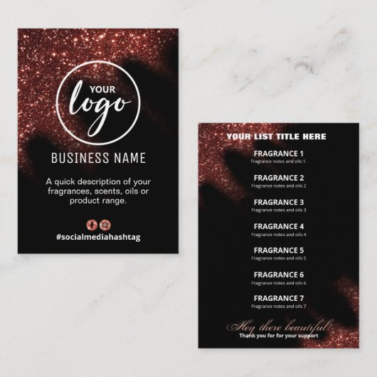ウィンドスイープグリッターレッドアンドブラックフレグランスリスト 名刺 (正面/裏面)
