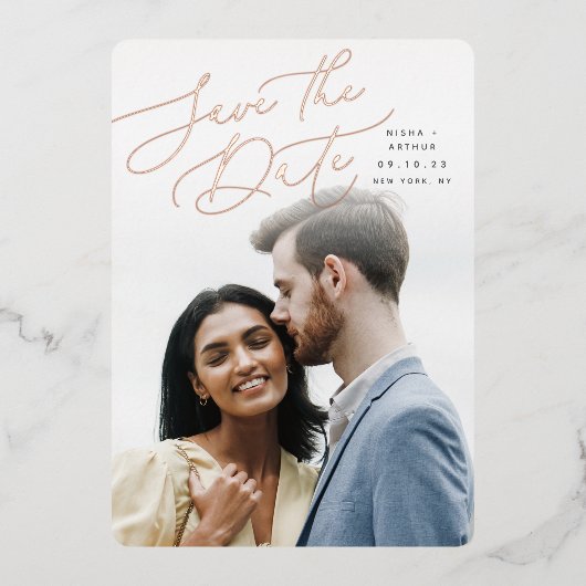 ウィンドスイープスクリプト |縦方向の写真の日付の保存 箔招待状 (正面)