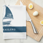 ウィンドセーリングボートトライバルデザイン キッチンタオル (四つ折り)