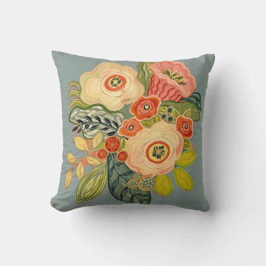 ウィンドフラワーとトランペット – シルバースカイ クッション (正面)