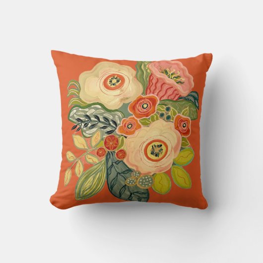 ウィンドフラワーとトランペット – 焦げたオレンジ クッション (正面)