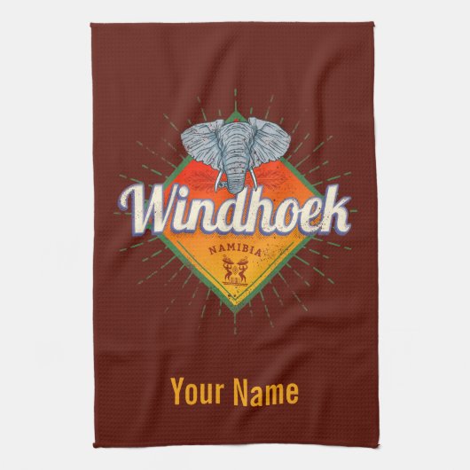 ウィンドホークナミビアレトロゾウヴィンテージアフリカ キッチンタオル (縦)