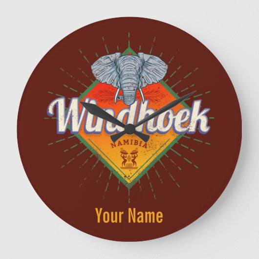 ウィンドホークナミビアレトロゾウヴィンテージアフリカ ラージ壁時計 (正面)